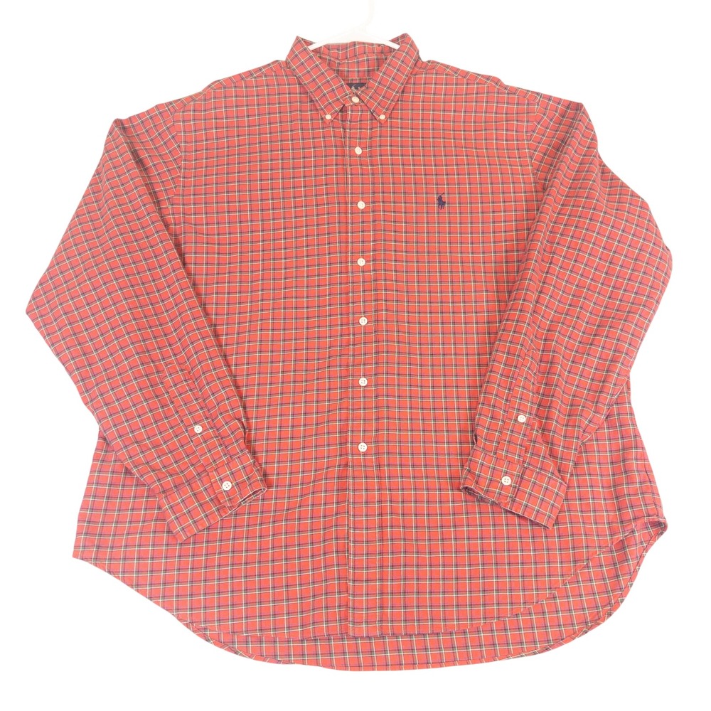 Ralph Lauren Mens XXL Red Plaid Classic Fit Long Sleeve Button Down Shirt 2XL